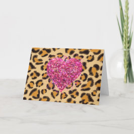 Wild funkelnde rosa Herzen und Leopard-Druck Karte