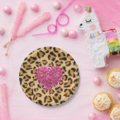 Wild funkelnde rosa Herzen und Leopard-Druck Pappteller (Party)