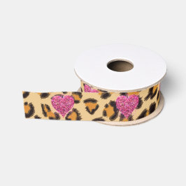 Wild funkelnde rosa Herzen und Leopard-Druck Ripsband