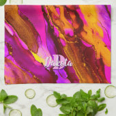 Wild Fuscia und Gold Alkohol Tinte Geschirrtuch (Gefaltet)