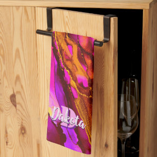 Wild Fuscia und Gold Alkohol Tinte Geschirrtuch
