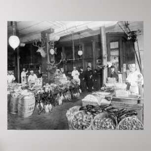 Wild Game & Seafood Market, 1895. Vintages Foto Poster