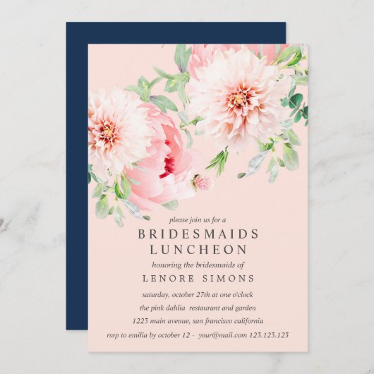 Wild Garden Dahlia Bouquet Bridesmaids Einladung (Vorne/Hinten)
