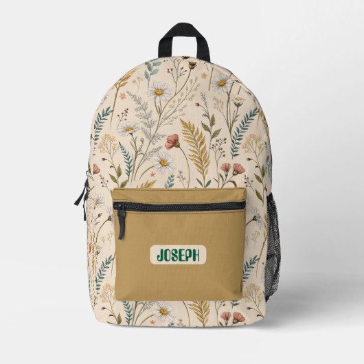 Wild Garden Floral Beiger Rucksack (Vorderseite)