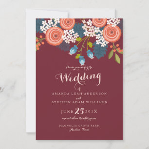 Wild Garden Marsala Floral Wedding Einladung