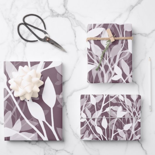 Wild Garden Mist white botanical foliage plum Geschenkpapier Set (Vorderseite)