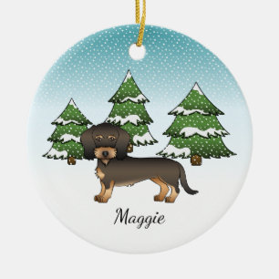 Wild gebackene Dackel mit Harthaar, Hund Winterwal Keramik Ornament