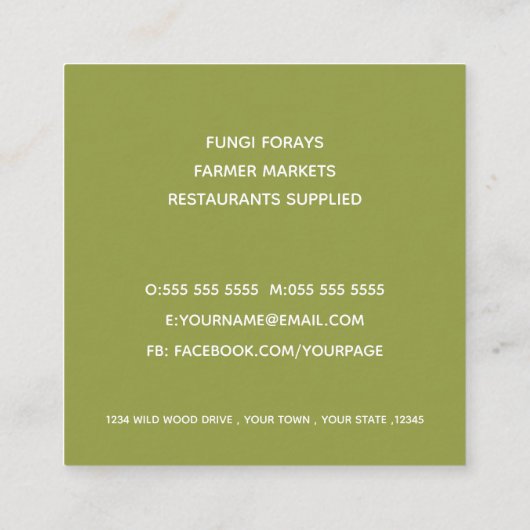 Wild gemachtes Mushroom Wild Food Fager| Foto Quadratische Visitenkarte (Rückseite)