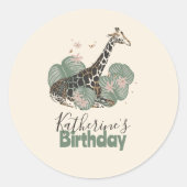 Wild Giraffe Jungle Botanical Animal Birthday  Runder Aufkleber (Vorderseite)
