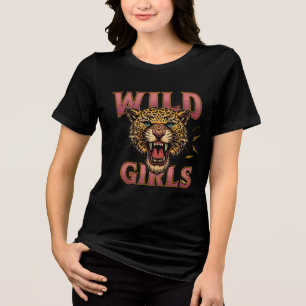 Wild Girls Leopard Grafik Frauen T-Shirt Tri-Blend Shirt