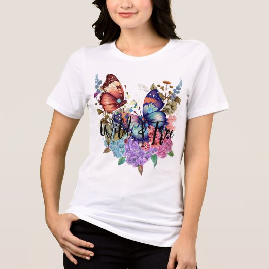 Wild & gratis Schmetterling Wasserfarbe Blume Tri-Blend Shirt (Vorderseite)