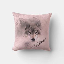 Wild Gray Wolf in Pink Kissen