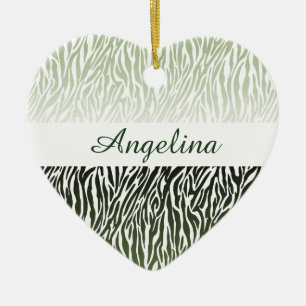 Wild Green Zebra Print Ombre Keramik Ornament