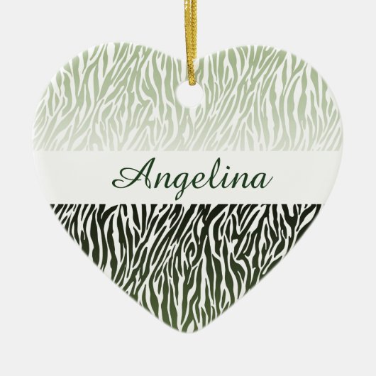 Wild Green Zebra Print Ombre Keramik Ornament (Vorne)