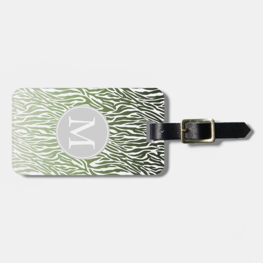 Wild Green Zebra Print Ombre Monogram Gepäckanhänger (Vorderseite horizontal)