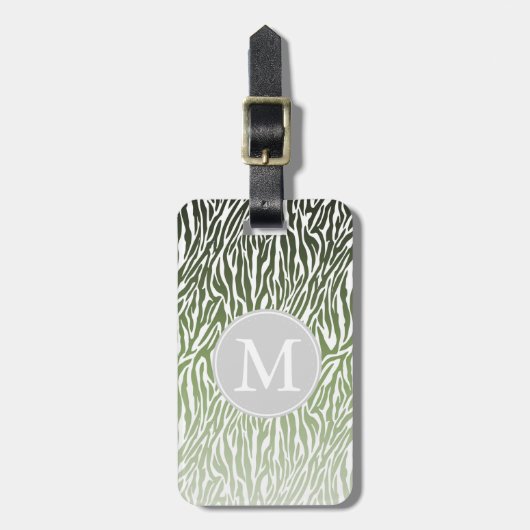 Wild Green Zebra Print Ombre Monogram Gepäckanhänger (Vorderseite vertikal)