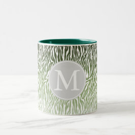 Wild Green Zebra Print Ombre Monogram Zweifarbige Tasse