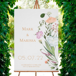 Wild greenery and flowers Wedding Welcome Sign Poster