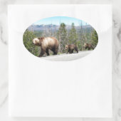 Wild Grizzly Bear Mama und Cubs in Yellowstone Ovaler Aufkleber (Tasche)