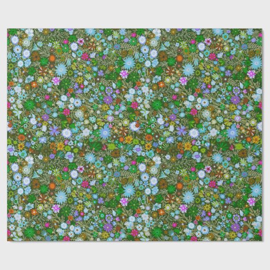 Wild grüne Feldblüten Geschenkpapier (Flach)