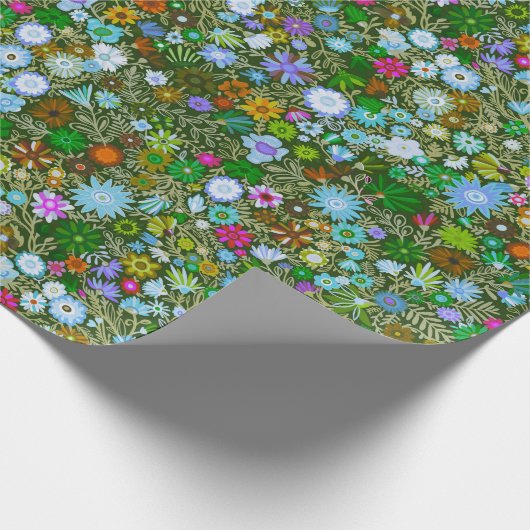 Wild grüne Feldblüten Geschenkpapier (Ecke)