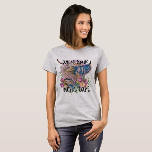 Wild Hair kümmert sich schottische Hochlandkuh nic T-Shirt (Vorne ganz)