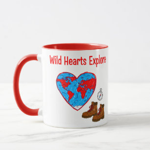 Wild Hearts Explore Karte und Wanderschuhe Kunst Tasse