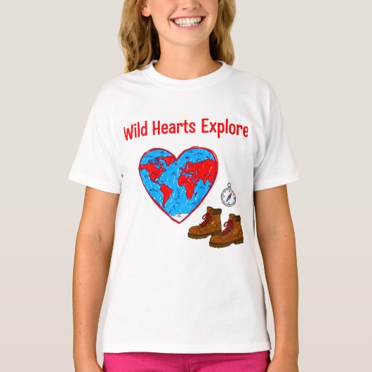 Wild Hearts Explore Map and Hiking Boots Art T-Shirt (Vorderseite)