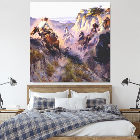 "Wild Horse Hunters" von Charles M Russell Leinwanddruck (Insitu (Schlafzimmer))