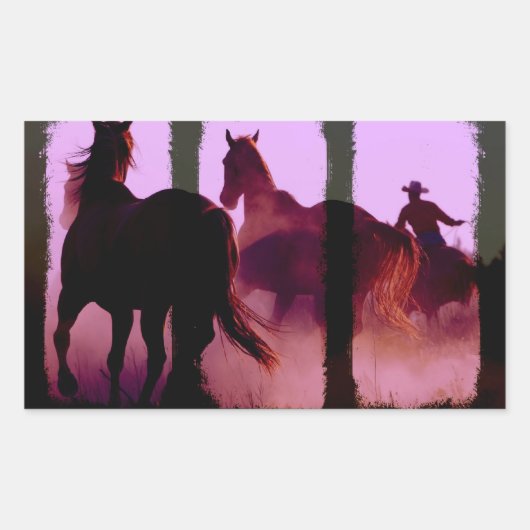 Wild Horse Roundup Triptych Rechteckiger Aufkleber (Vorderseite)