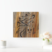 Wild Horse Wood Plank Quadratische Wanduhr (Zuhause)