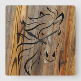 Wild Horse Wood Plank Quadratische Wanduhr
