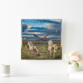 WILD HORSES "Live to Run" Quadratische Wanduhr (Zuhause)
