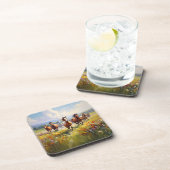 Wild Horses Running in a Wildflower Meadow Getränkeuntersetzer (Rechte Seite)