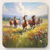 Wild Horses Running in a Wildflower Meadow Getränkeuntersetzer (Vorderseite)