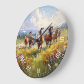 Wild Horses Running in a Wildflower Meadow Große Wanduhr (Winkel)
