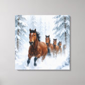 Wild Horses Running Through a Snowy Forest Leinwanddruck (Vorderseite)