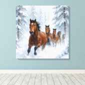 Wild Horses Running Through a Snowy Forest Leinwanddruck (Insitu (Holzboden))
