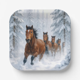 Wild Horses Running Through a Snowy Forest Pappteller