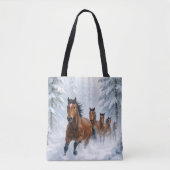 Wild Horses Running Through a Snowy Forest Tasche (Vorderseite)