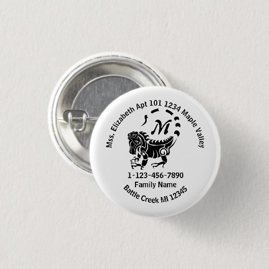 Wild Iguana Lost Family Zuhause-Adresse Button (Vorne & Hinten)