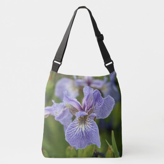 Wild Iris Lila Blume Bag Tragetaschen Mit Langen Trägern (Vorderseite)