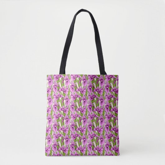 Wild Iris Pattern Fuchsia auf blassgelb Tasche (Vorderseite)