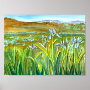 Wild-Iris-Wildblume Wasserfarben-Malerei Poster