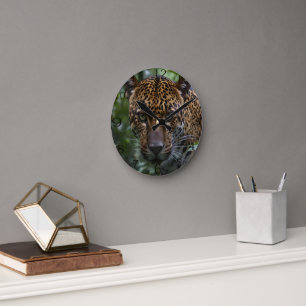 Wild Jaguar im Wald, Runde Wanduhr