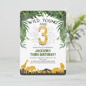 Wild, jung und drei, Jungtier, 3. Geburtstag Einladung (Stehend Vorderseite)