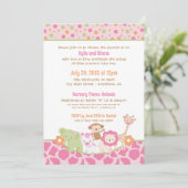 Wild Jungle Animals Baby Girl Shower Invitation Einladung (Stehend Vorderseite)