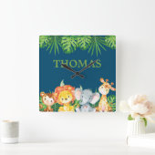 Wild Jungle Animals Safari Junge Kinder Kinderzimm Quadratische Wanduhr (Zuhause)