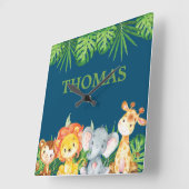 Wild Jungle Animals Safari Junge Kinder Kinderzimm Quadratische Wanduhr (Winkel)