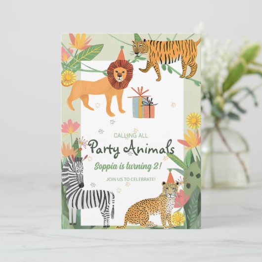Wild Jungle Birthday Invitation Einladung (Stehend Vorderseite)